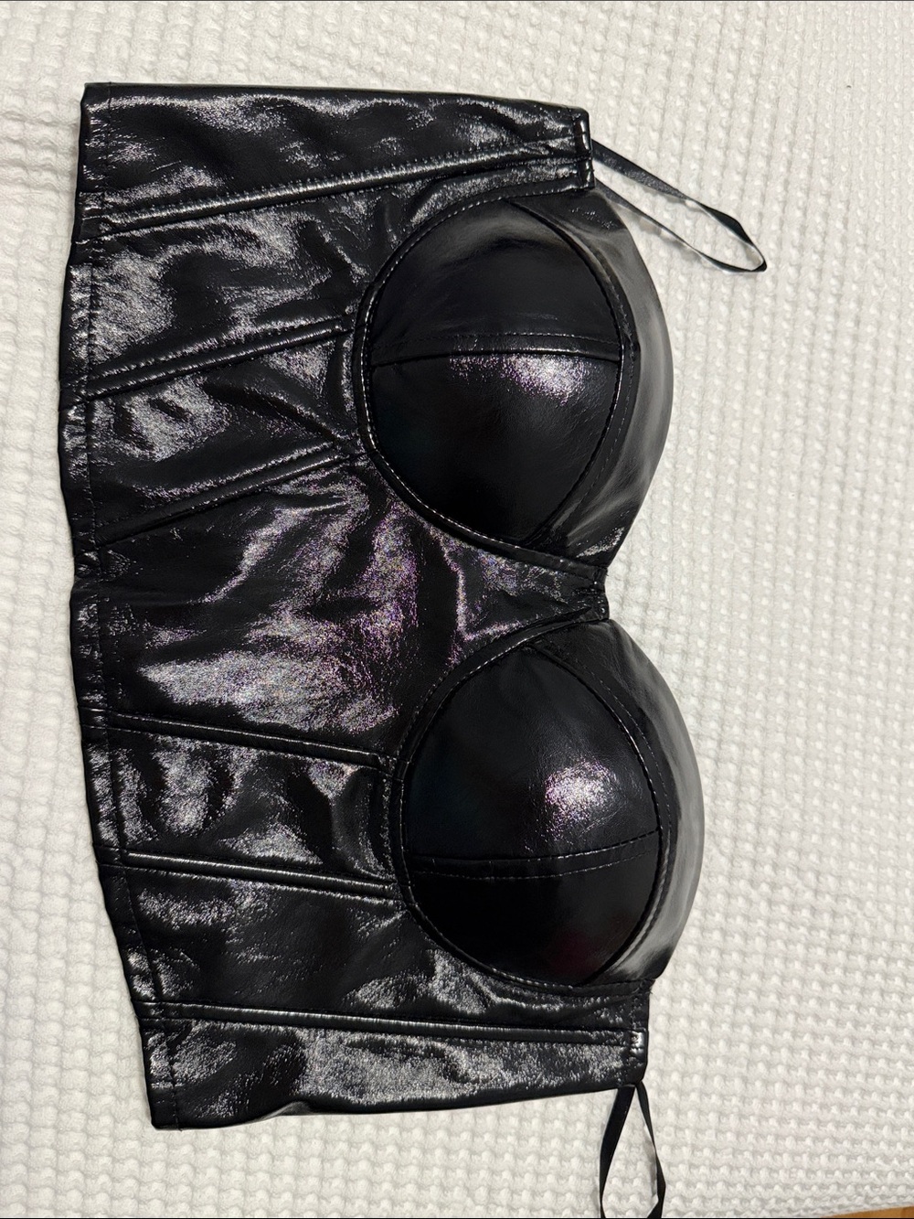 Say What? Shiny Black Faux Leather Bustier Top